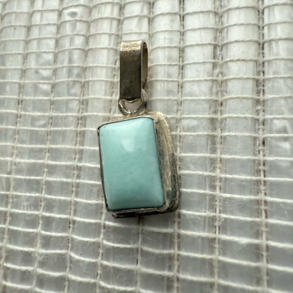 Sterling Silver Larimar Rectangle Pendant – 1.25”